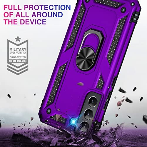 Image of Vaki for Samsung Galaxy S22 5G Case with Built in Screen Protector Military Grade Hard Rugged Cover Heavy Duty Armor Galaxy S22 Phone Cases with Metal Ring Kickstand Shockproof Purple