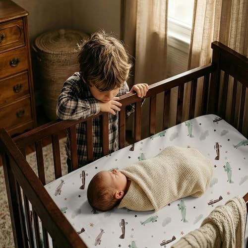 Image of Gllquen Baby Bedside Sleeper Bassinet Sheets 33x20 Inch 4 Pack Girl Boy | Soft OEKO-TEX Certified Bassinet Crib Sheet, Compatible with Baby Delight, Newton Rectangle Bassinet Mattress, Green Car