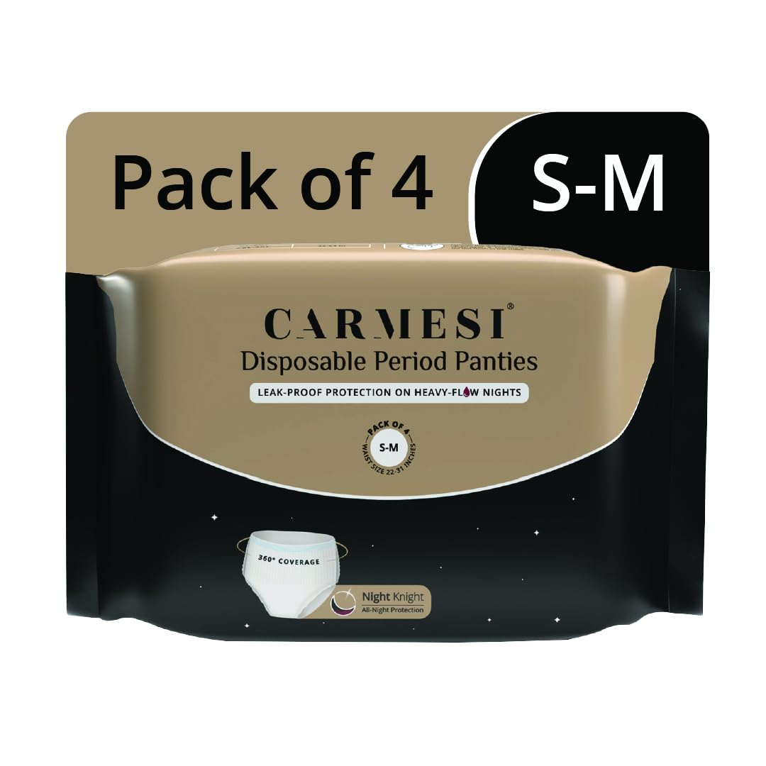 Carmesi Disposable Period Panties for Women - Pack of 4 (S-M) | 360° Protection for Super Heavy Flow | Leak Proof & No Rashes | Maternity Panties | All Night Protection | Ultra Absorbent Core