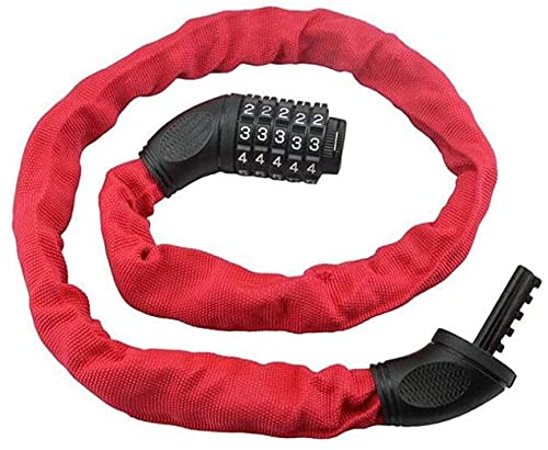 Lucchetto per Bicicletta, Catena antifurto per Mountain Bike, Lucchetto a Combinazione, Adatto per Biciclette, motociclette e Veicoli elettrici (Colore: Rosso)