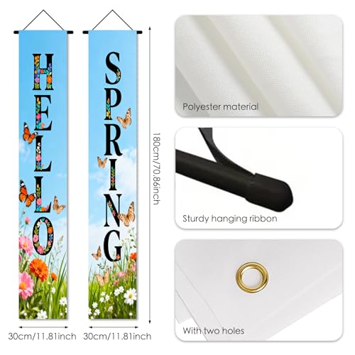 Image of Nuxovilar Hello Spring Butterfly Porch Banners 12x70 Inches Polyester