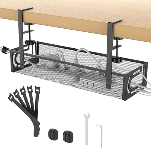 Under Desk Cable Management Tray, A non drilling table cable bask...