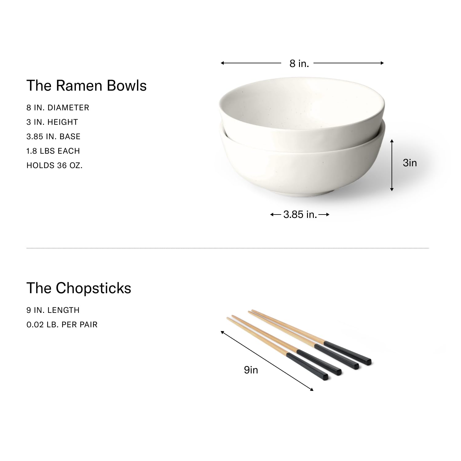 Fable Juego de ramen, incluye 2 cuencos para ramen y 2 pares de palillos, cuencos de cerámica de gres duraderos y aptos para lavavajillas y palillos de bambú, color gris paloma