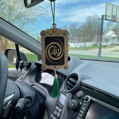 LOVENSPIRE Islamic Car Hanging Ornament Allah Car Rear Mirror Hangers Ornament Photo Frame Allah Muhammad Islamic Ramadan Eid Gift Muslim Car Decor Hanging Charm Decor Accessories (Pack of 1)
