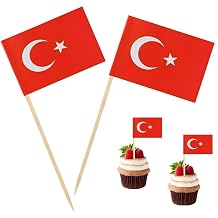 100 Pcs Turkey Toothpick Flag Turkish Cocktail Picks Mini Stick Cupcake Toppers Country Picks Party Decoration Celebration Cocktail Food Bar Cake Flags