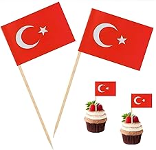 100 Pcs Turkey Toothpick Flag Turkish Cocktail Picks Mini Stick Cupcake Toppers Country Picks Party Decoration Celebration Cocktail Food Bar Cake Flags