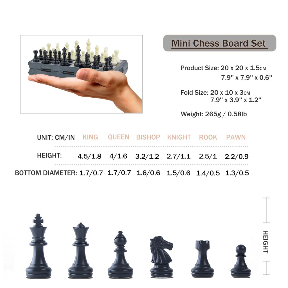 Zestaw szachów mini 16,5 x 16,5 cm, magnetyczna, składana, łatwy do przenoszenia, zabawka edukacyjna, prezent dla dzieci i dorosłych