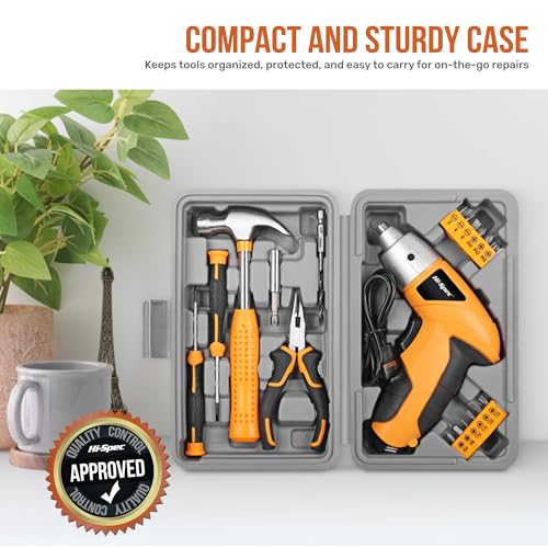 Image of Hi-Spec Cordless Electric Screwdriver, Power Screw Driver Set with Pink Compact Tool Kit for Small Repair and Maintenance- Ideal Housewarming Gift,19 Piece (Yellow)