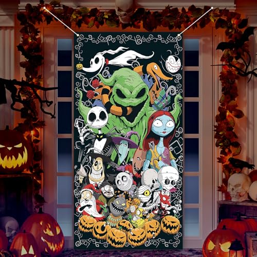 Halloween Door Cover Happy Birthday Photo Backdrop Halloween Birthday Party Decorations and Supplies for Home