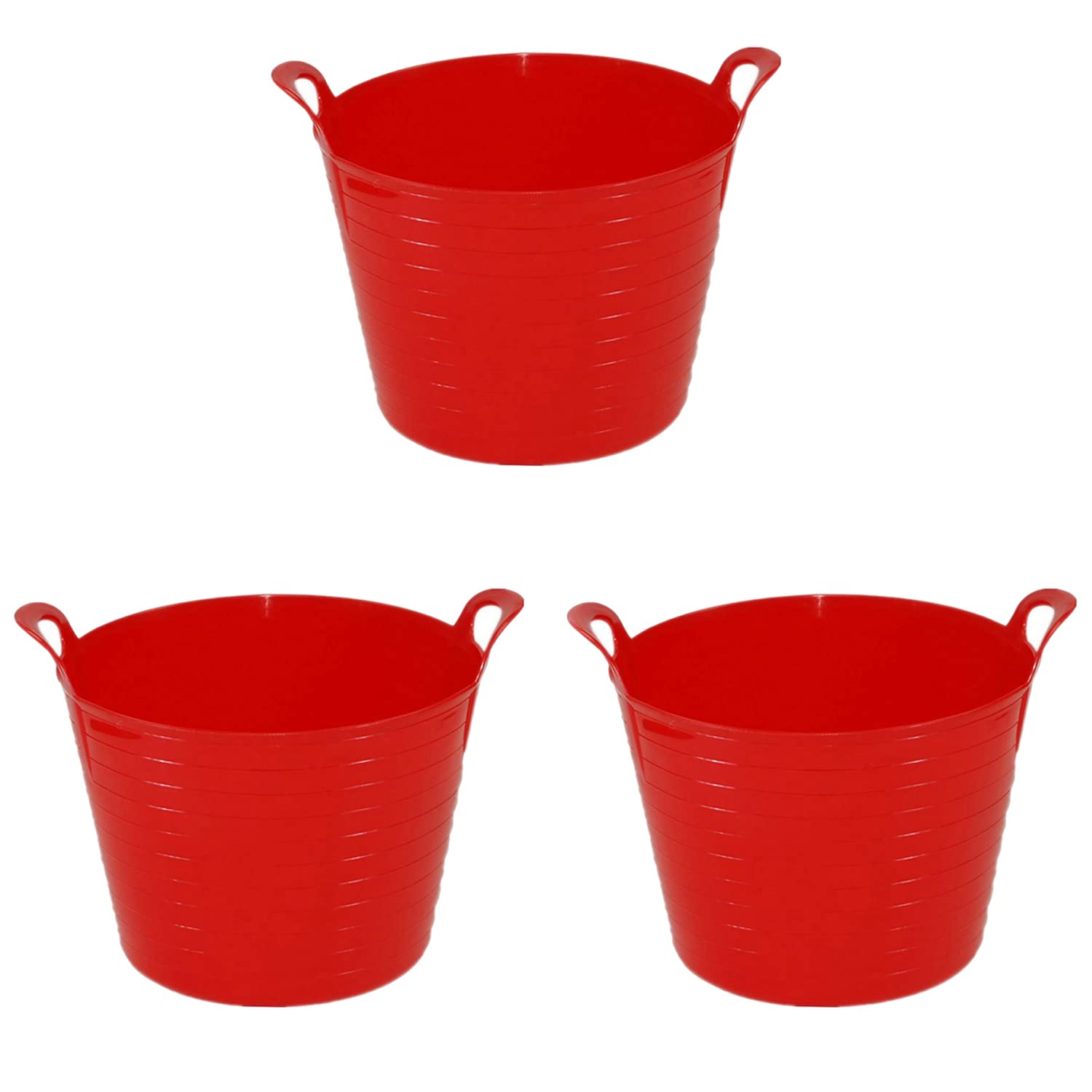 3x 26L Litre Small Flexi Tub Garden Home Flexible Colour Storage Container Bucket Polyethylene Flexi Tub- MADE IN U.K (Red)