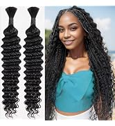 Human Braiding Hair for Boho Braids 2 Bundles 100g 20 Inch Deep Wave Human Hair Braiding Hair Pre...