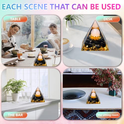 Orgone Pyramid Crystal Healing Stone Energy Generator Healing Crystals Chakra Crystal Healing Meditation Crystal Sphere Orgonite Pyramid Crystal Women Gift (Obsidian&White Crystal) #TOP4