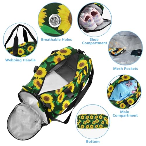 Sunflower Green Leaf Kids Travel Duffel Bag for Boys Girls Overnight Weekend Tote Bag with Shoes Compartment for Gym Sports Dance4