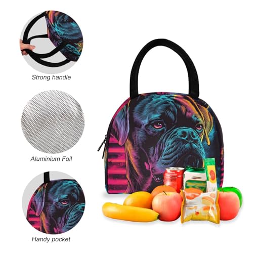 Backpack Lunch Box Set Large Capacity Travel Backpacks and Insulated Lunch Bag for Commute Hiking Picnic Neon Boxer Dog Print4
