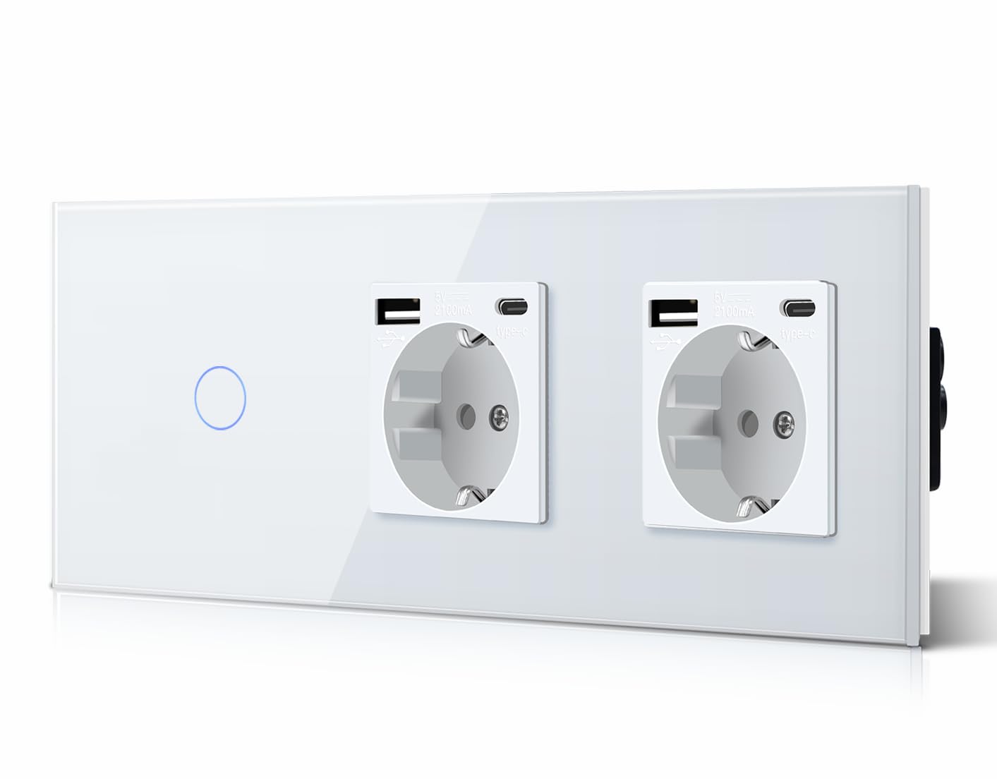 BSEED Interruptor táctil y enchufe pared,Toma de corriente con USB C,Panel de Vidrio con pulsador LED,Sin Función Wifi,1 Gang 1 Vía+1 Enchufe USB/Tipo C,157mm Negro — view 8
