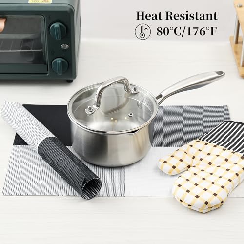 Image of Leetaltree Gray with White Grid Pattern Placemats Set of 8 - Heat Resistant Non-Slip Place mats for Dining Table, Washable Durable PVC Vinyl Woven Table Mats(Grey Grid, 8)