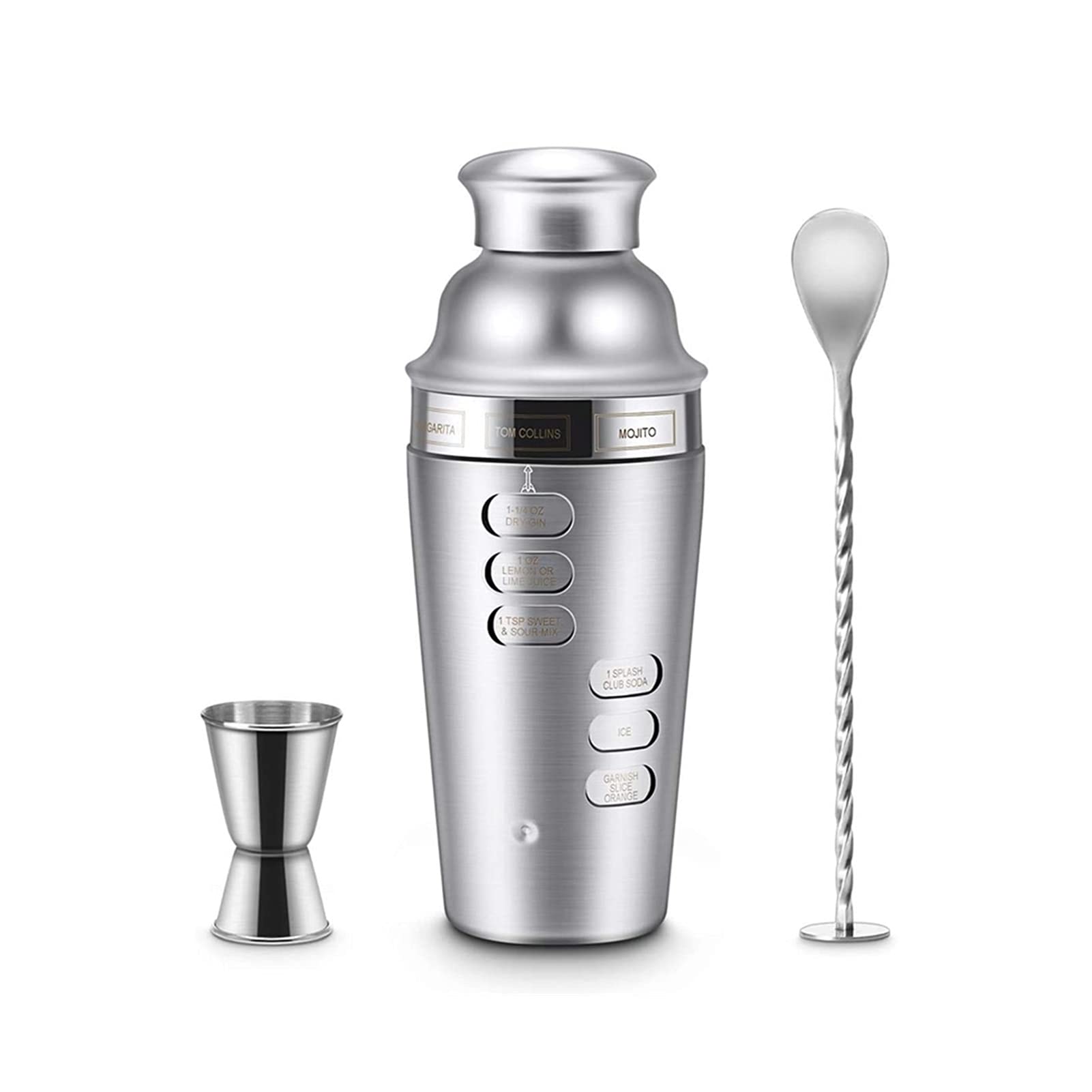 Cocktail Shaker Cocktail Shaker Set Barra in acciaio inox Set da cocktail Shaker con rotazione Recipe Guida ACCESSORI ATTREZZO MARTINI BUSINESS IN BULLER (700 ML) Bartender Kit (Color : 3 pcs)