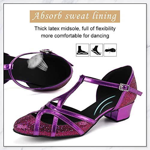 DKZSYIM Glitter Women Latin Dance Shoes Closed Toe Ballroom Salsa Tango Practice Performence Party Dancing Shoes,Model CMJ-5113