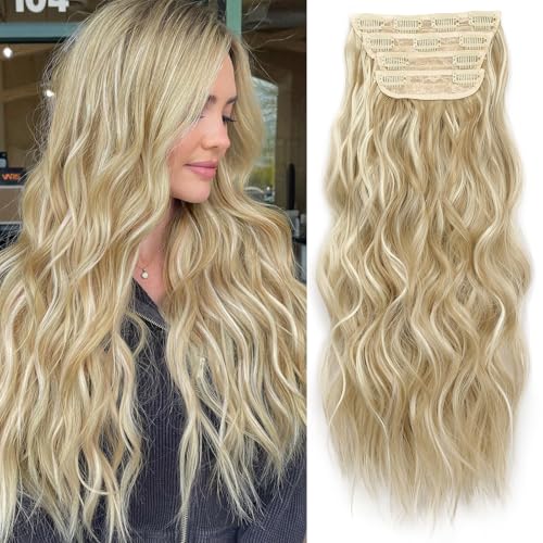 Image of KooKaStyle Wavy Thick Clip in Hair Extensions 20 inch Beach Blonde