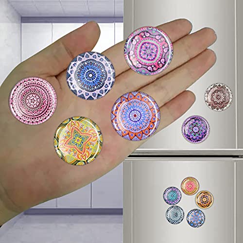 Esspoc 12Pcs Refrigerator Magnets Colorful Glass Fridge Magnets Decorative Modern Magnets For Whiteboard Office Cabinets Kitchen Bohemian Magnets Locker Cute Magnets Gift(Mandala), 30 X 30 X 8 Mm #TOP5