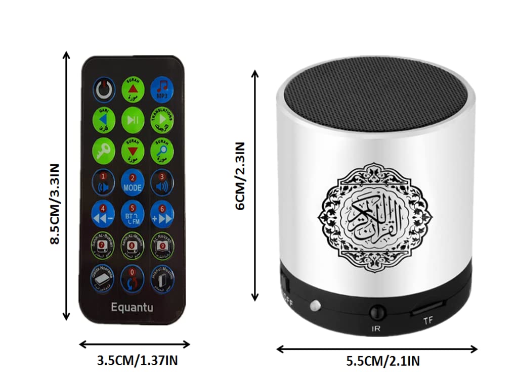 Kellegour Quran Speaker with Remote Control,USB Rechargeable Speaker,Remote Control Speaker Portable,Digital Quran Player,8GB TF FM Quran Translator,Over 18 Reciters,15 Translations Available(Silver)