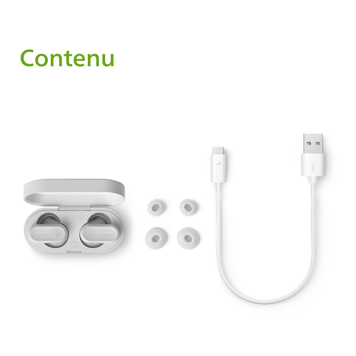 Philips TAT3509WT écouteurs Intra-Auriculaires sans Fil - Casque antibruit, Son Naturel avec Basses dynamiques, appels clairs et étui de Chargement de Poche - Blanc