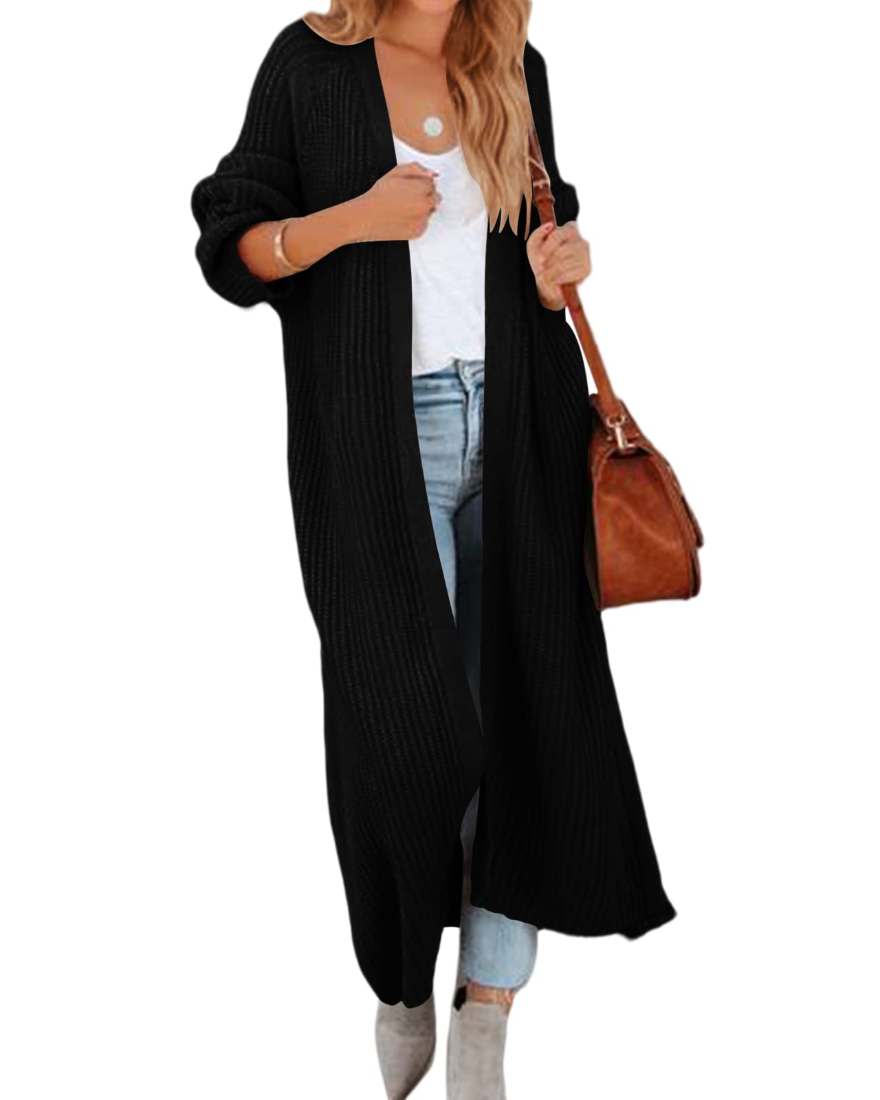 Womens Oversized Long Cardigan Sweaters Long Sleeve Split Open Front Drape Knit Duster Coat