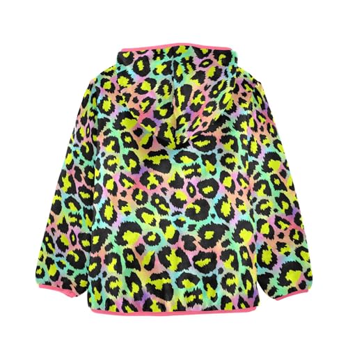 Colorful Leopard Toddler Fleece Jacket Baby Girls Hooded Zipper Long Sleeve Thick Warm Outerwear 3-10 Years2