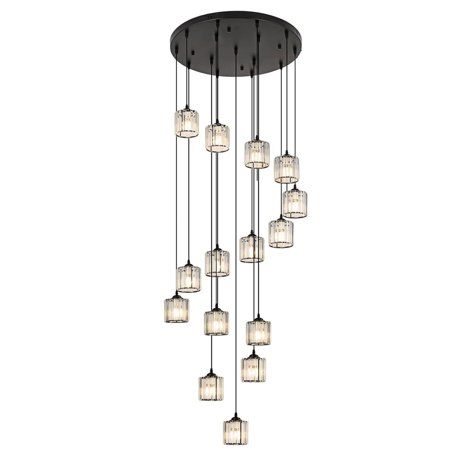 Nowoczesny kryształowy żyrandol, lampa wisząca w kształcie kropli deszczu, lampa sufitowa z regulowaną wysokością Odpowiednia do domów wiejskich, spiralnych klatek schodowych, salonów (15 lamp)