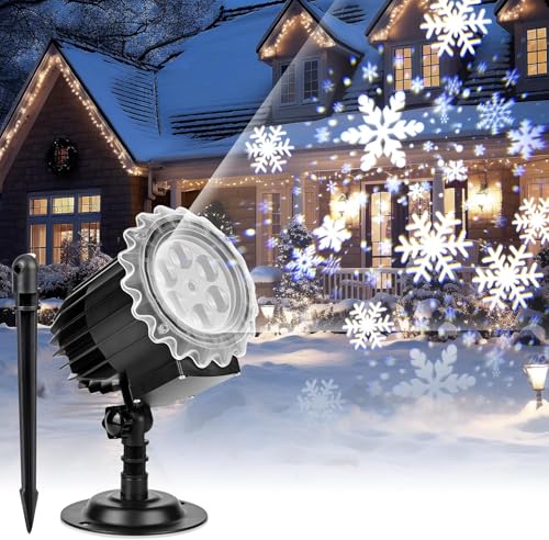 LustLocke Proiettore Luci Natale Esterno, Proiettore Fiocchi Neve ad Alta Luminosità, Decorazione Natalizia Interno Esterno Impermeabile IP65 per Giardino D'Inverno Festa
