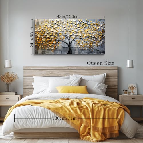 crmotu Tree of Life Large Wall Art for Living Room, Golden Tree Neutral Abstract Canvas Painting Art Prints, Nature Plant Modern Pictures Wall Decor for Bedroom Bathroom Dining Room Office 24"X48"