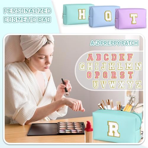 TOPEAST-Preppy-Makeup-Bag-Personalized-Initial-Bags-with-Zipper-Cute-Makeup-Pouch-PU-Leather-Waterproof-Cosmetic-Bag-Birthday-Gift-For-Daughter-Preppy-Things-For-Girls-Blue-A