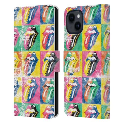 Carcasa iPhone 15 Rolling Stones Warhol álbum de cuero con tarjetero interior