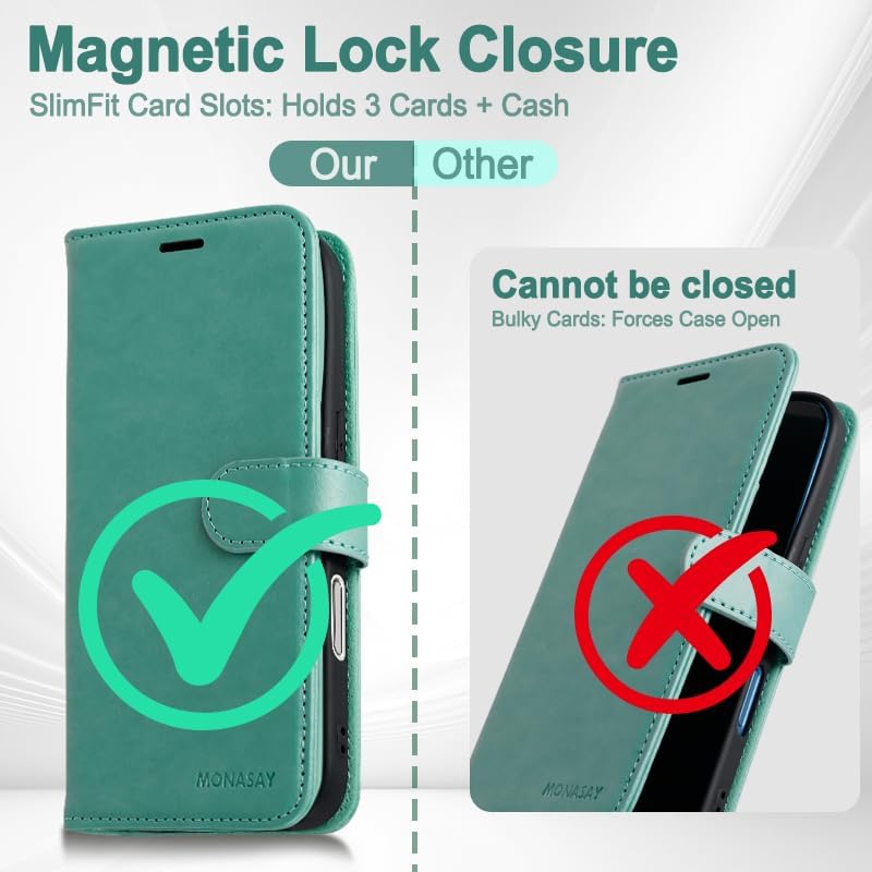 MONASAY Wallet Case for iPhone 17 6.3 inch,Magnetic Flip Cover with Card Holder Slots and Kickstand RFID Blocking Shockproof PU Leather Folio Compatible with iPhone 17 Phone Case, Mint - Image 5