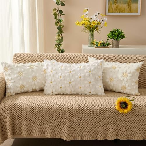 Image of DFXSZ Spring Summer Pillow Covers 12x20 inch Set of 2 White Daisy