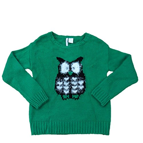 Girls Green Owl Pullover Sweater