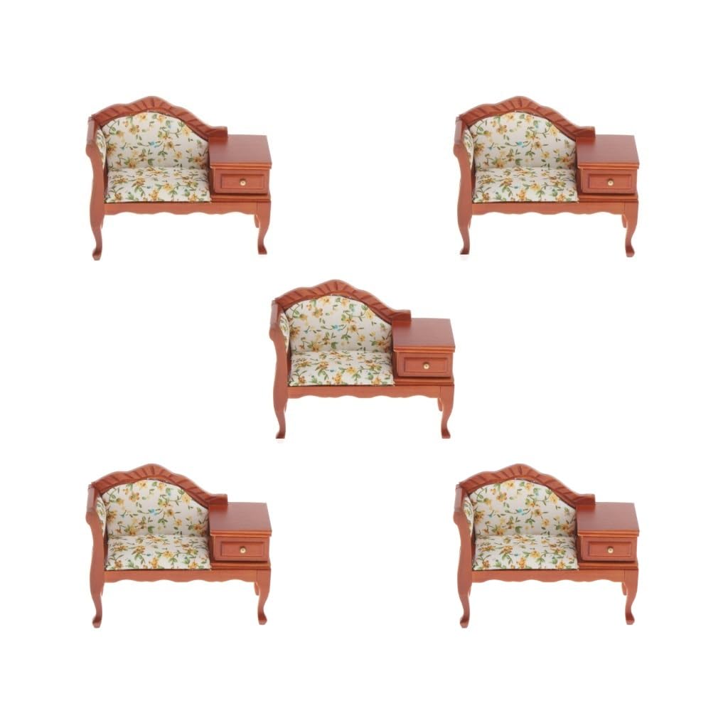 Juego de 5 muebles en miniatura para casa de muñecas, 1/12, de madera, estilo victoriano, sofá