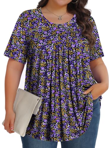 Image of Tencede Womens Plus Size Tops Tunic Short Sleeve Crew Neck Shirts Casual Soft Blouse 1X-5X