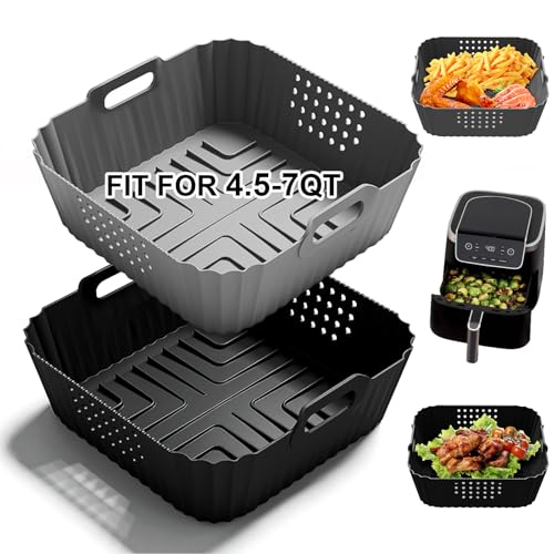 HOMELYLIFE Air Fryer Silicone Liners for Ninja AF141 AF142 5QT & AF181 6.5 QT AirFryer, Air Fryer Accessories for Cosori 5QT/6QT, 2 Pcs Reusable Square Liners for Instant 6Qt &Other 4.5-7QT AirFryer