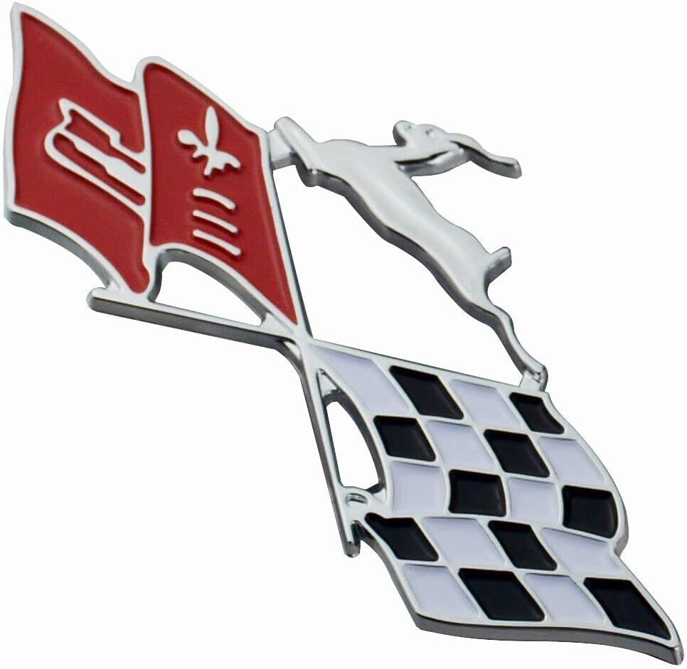 Image of 2Pcs Metal Impala SS Emblems Rear Side Crossed Flags Badge Replacement for 61-62 Chevrolet Chevy Impala 3780964 (Chrome /Red)