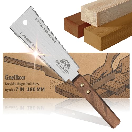Image of Gnellkoor Japanese Hand Pull Saw, 7 In Ryoba Double Edge Saw of 12/18 TPI Professional Rip, Cross & Flush Cut to Help Carpenter for Achieve Soft Hard Woods Cutting Quickly Accurately Without Scratches