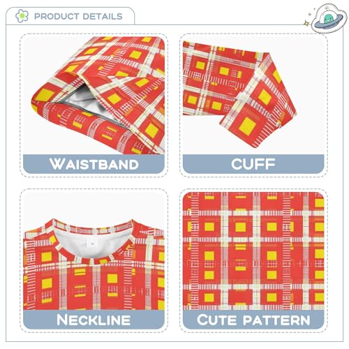 JUNZAN Red Yellow Checkered Big Girls Hooded Sweatshirt Long Sleeve Hoodies for Girls Athletic 4T3