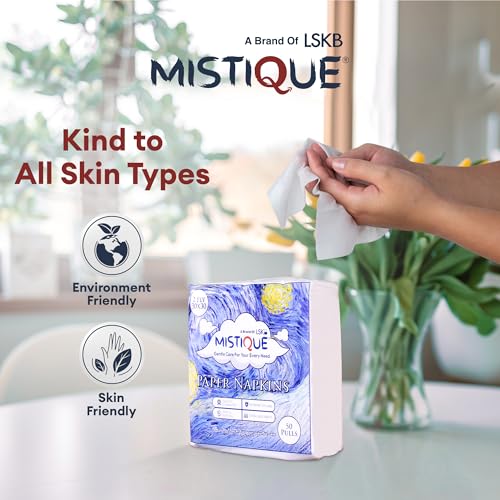 Image of MISTIQUE 2 Ply 50 Pulls Tissue Paper Napkin (Pack of 6) | Soft and Highly Absorbent | Sheet Size (30 * 30 cm)