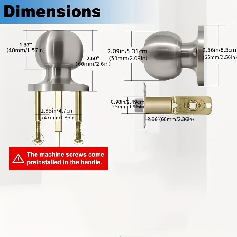 Ontap Premium Stainless Steel Cylindrical Latch Tubular Door Lock – Classic Design with Keys for Main Door Lock 2