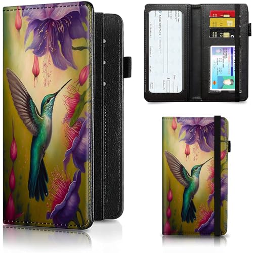 Étui de chéquier anti-piratage RFID en cuir motif fleur de colibri