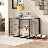 MAHANCRIS Dog Crate Furniture with Cushion, Wooden Dog Kennel with Double Doors, Heavy Duty Dog Cage for Small/Medium/Large Dogs, Indoor Dog House End Table, 39.4' L, Greige DCHG10701