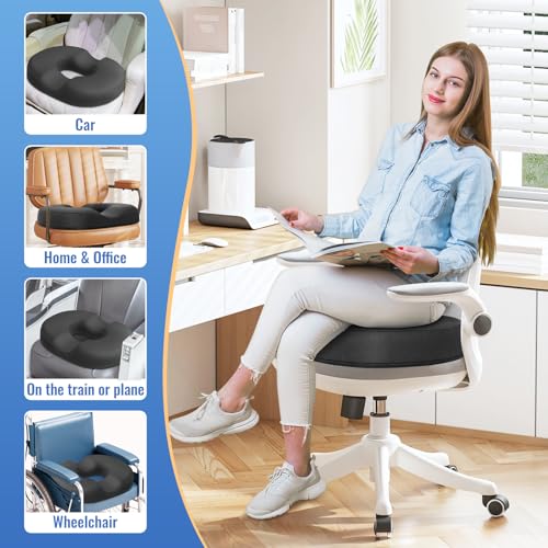 Image of CloudBliss Donut Pillow Stadium Seat Cushion for Tailbone Pain Relief and Hemorrhoids, Memory Foam Seat Chair Cushion, Portable Seat Cushions for Bleachers, Car, Home & Office