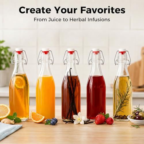 Image of Ruckae Swing Top Glass Bottles,Flip Top Glass Bottle with Lids Sealable Kombucha Bottle for Brew Beer Syrup Vanilla Extract Air Tight Bottles for Gift (12 oz 10 pack)