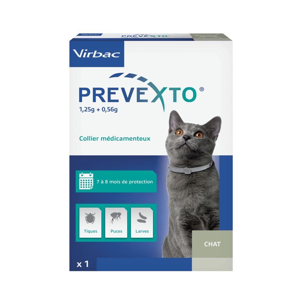 Virbac Prevexto Collier Anti Puces et Tiques pour Chat (38 cm) – Antiparasitaire Protection Longue Durée* Puces et Tiques.