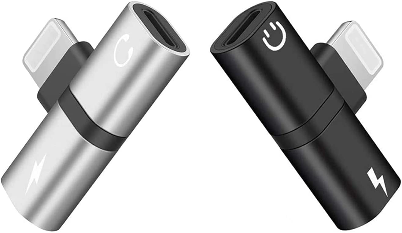 [Apple MFi Certified] 2 Pack Dual Lightning iPhone Headphones Adapter & iPhone Splitter iPhone dongle Adapter 4 in 1 Music+Charge+Call+Volume Control Compatible for iPhone12/11/XS/XR/8/7/6